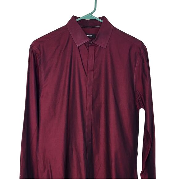 Alfani 100% Cotton Burgundy Blue Iridescent Button Up Shirt Size Small - Picture 3 of 7